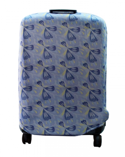 Чехол на чемодан голубой с сине-желтым рисунком