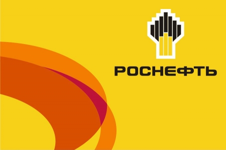 Флаг Роснефть желтый фон логотип справа 