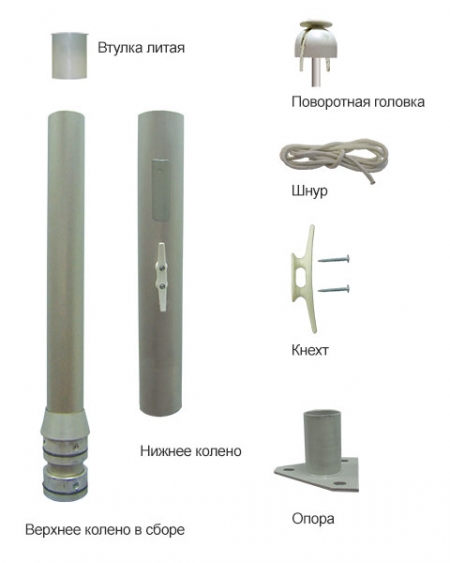 Стандартная комплектация уличного флагштока из алюминия 6метров Стандартная комплектация уличного флагштока из алюминия 6метров