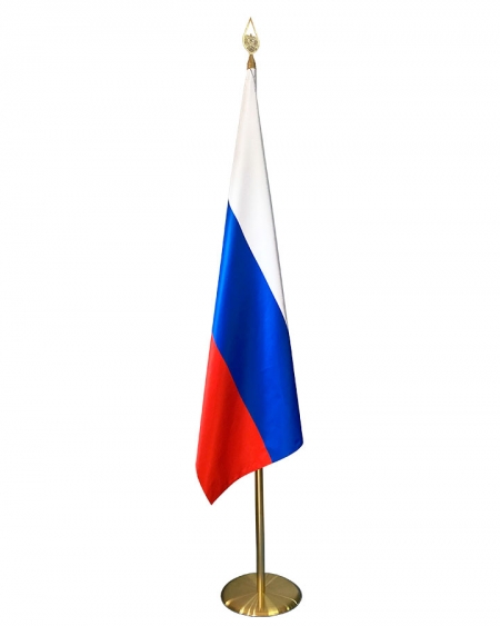 Флагшток напольный одинарный металл под золото навершие с гербом РФ гравировка Флагшток напольный одинарный металл под золото навершие с гербом РФ гравировка