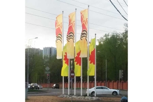 Флаги с праздничной символикой на мачтах флагштоках