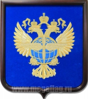 Гербовое панно Агентства воздушного транспорта, вышитое на бархате, щит дерево
